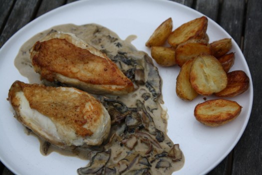 Roast Chicken Breast with Mushroom, Thyme and Cream Sauce